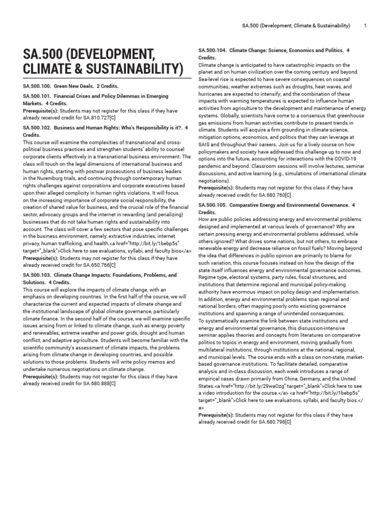 Development and Climate Courses Overview | PDF | Sustainability ...
