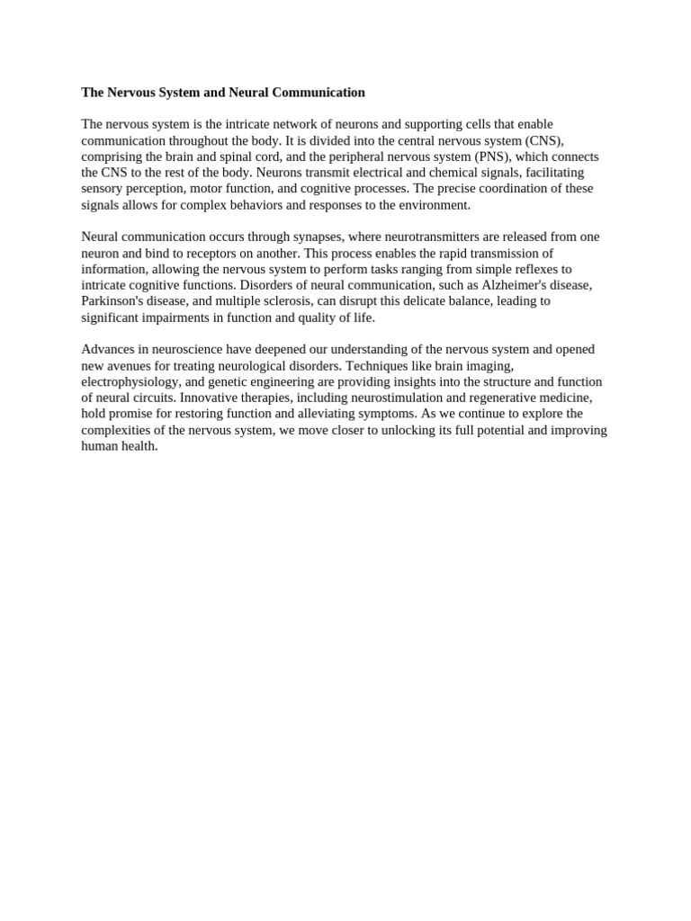 Nervous System and Neural Communication | PDF