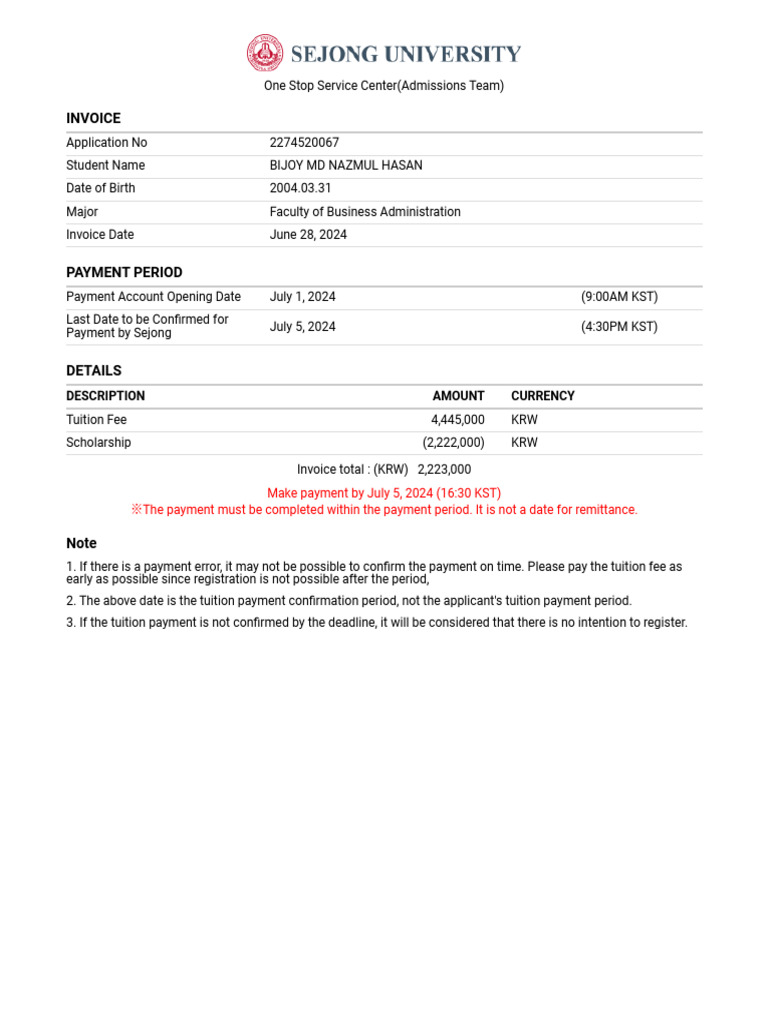 Tuition Fee Invoice | PDF