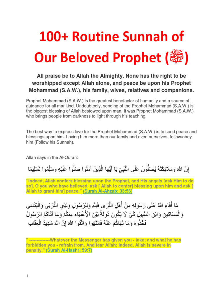 100+ Sunnahs of Prophet Muhammad | PDF | Sharia | Religion & Spirituality