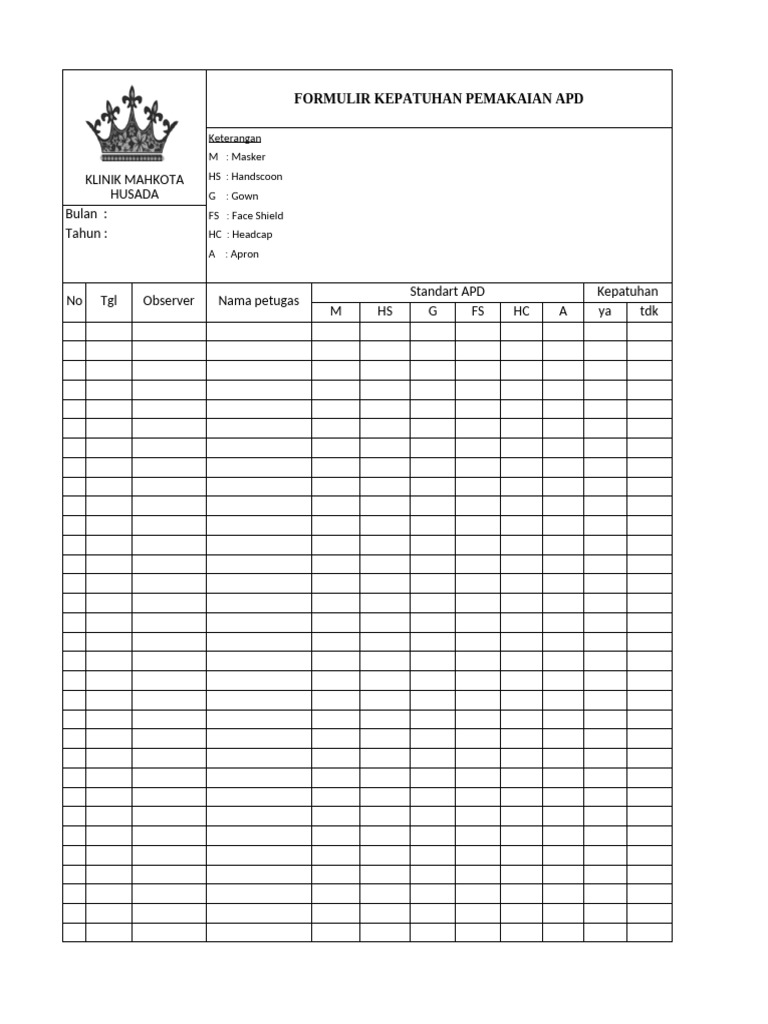 Form Kepatuhan Apd | PDF