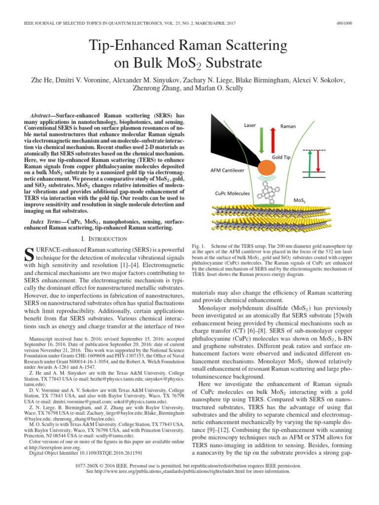 Tip-Enhanced Raman Scattering On Bulk MoS2 Substrate | PDF