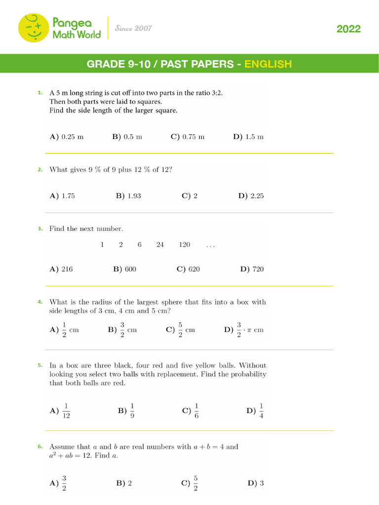 Grade 9-10 Past Papers 2022 en | PDF