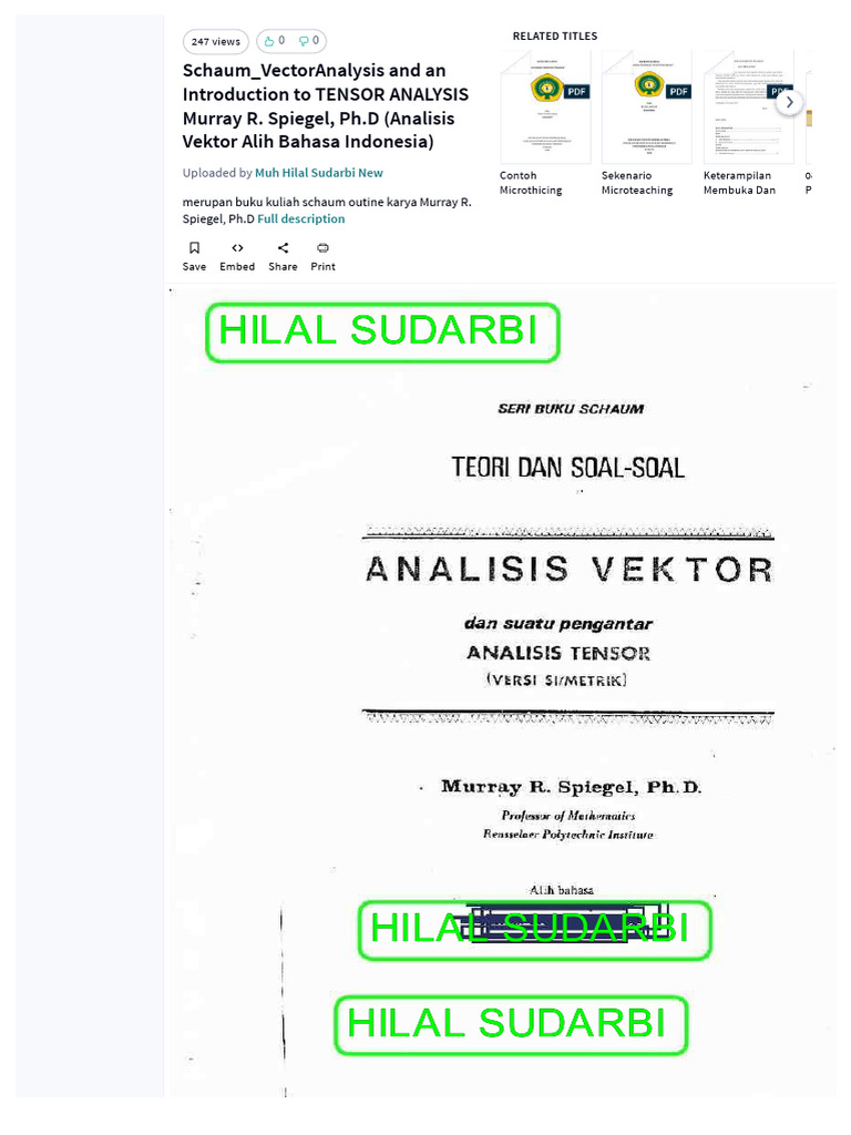 PDF Schaum Vectoranalysis and An Introduction To Tensor Analysis Murray ...