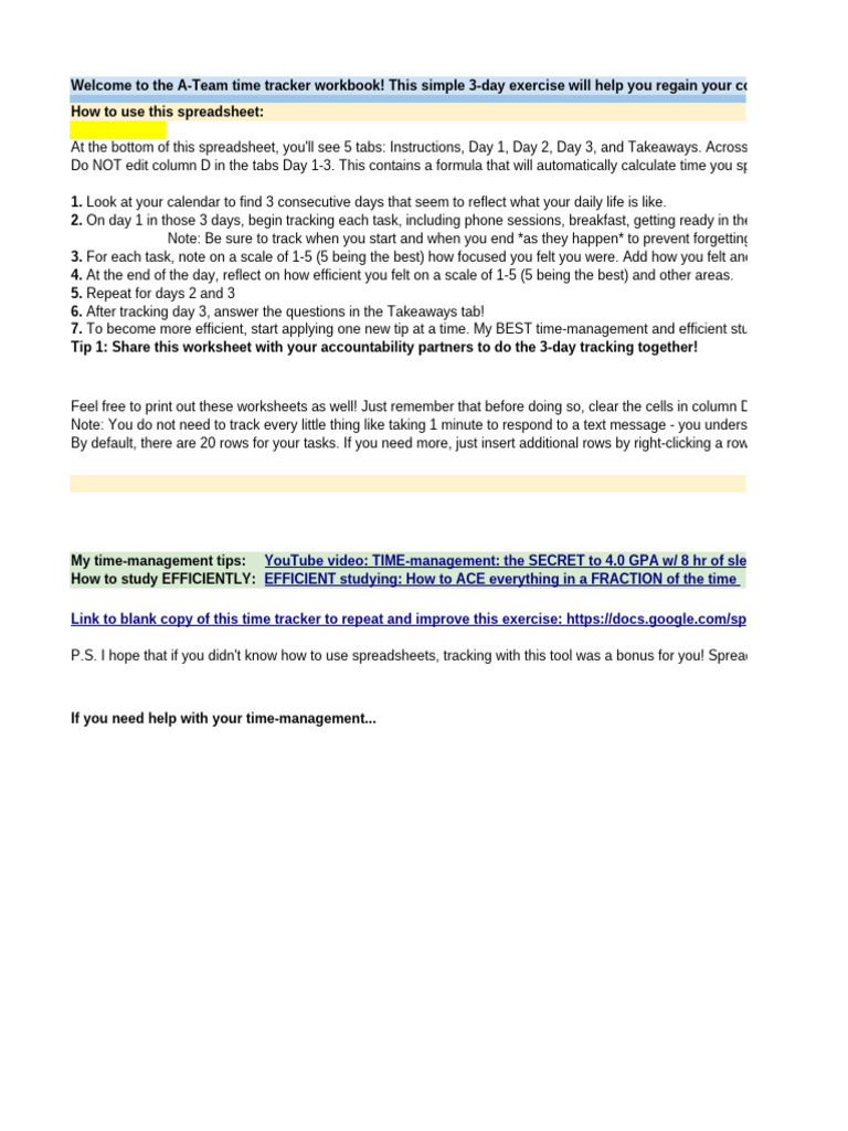 A-Team Time Log Exercise | PDF