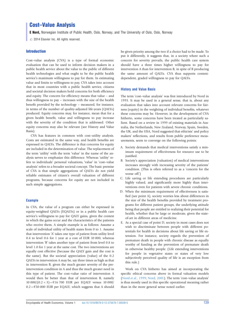 Cost-Value Analysis | PDF
