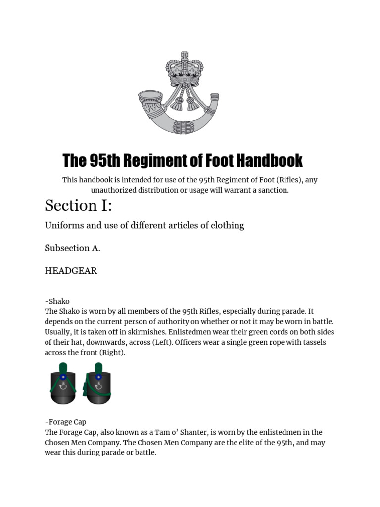 95th Regiment of Foot Handbook | PDF | Military Rank | Sergeant