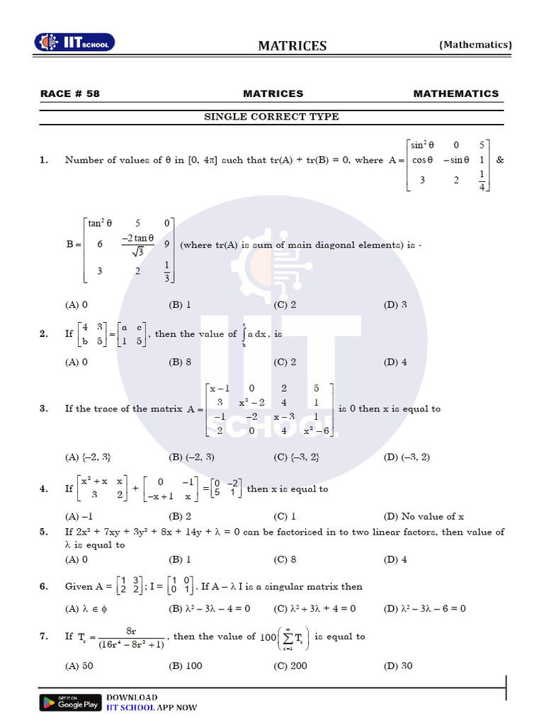 Matrices Race | PDF | Matrix (Mathematics) | Mathematics