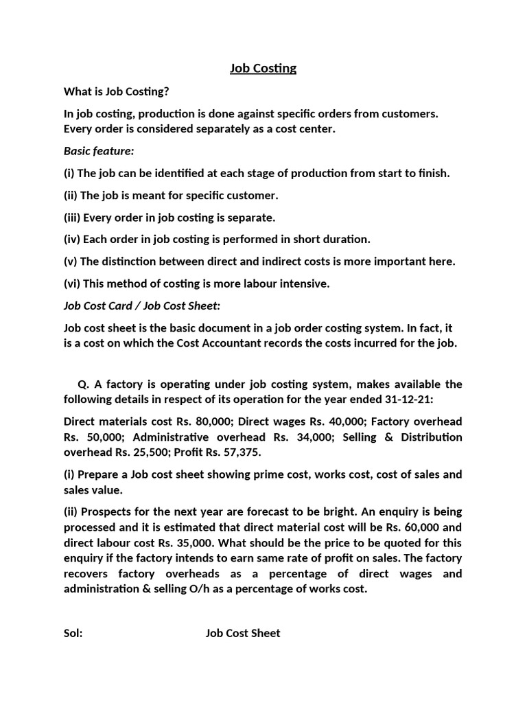 Job Costing & Contract &service Costing | PDF