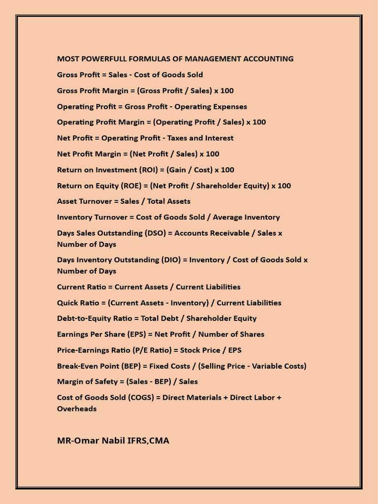 Most Powerfull Formulas Of Management Accounting 10 Pdf