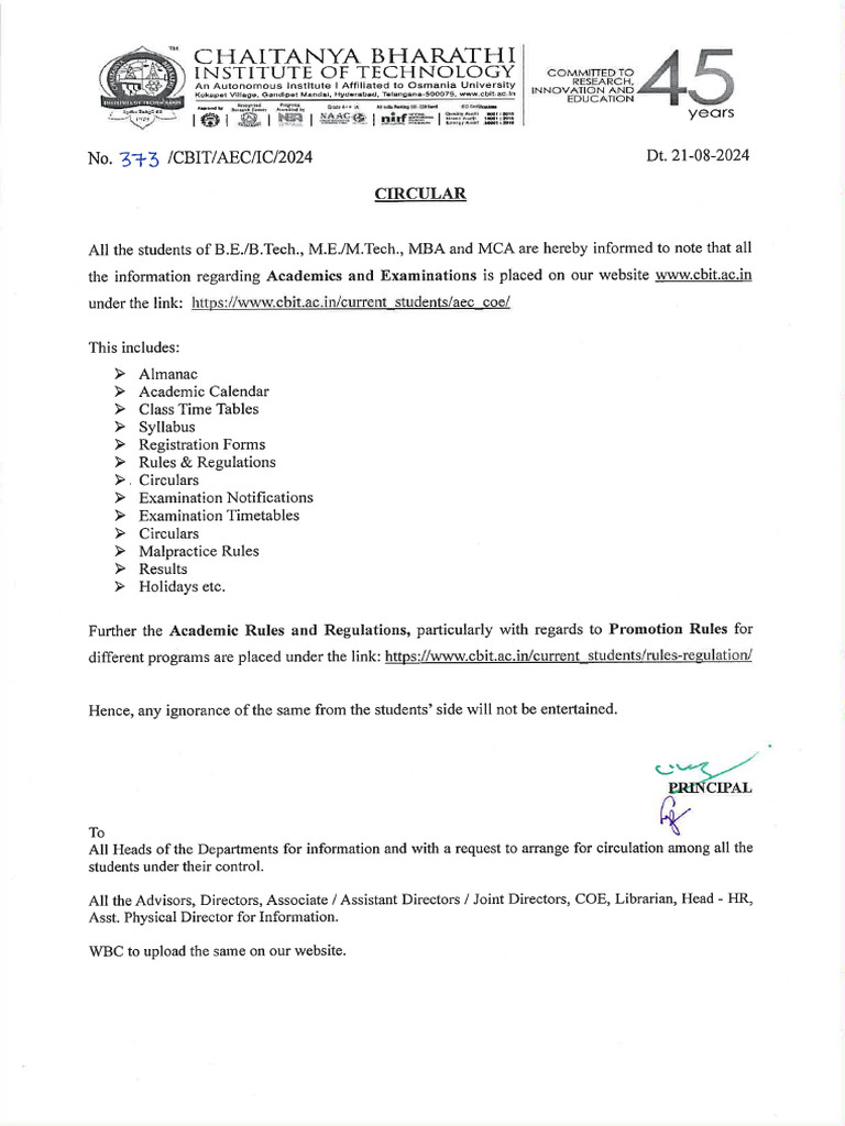 Rules and Regulations Regarding Academics & Examinations - Circular 21 ...