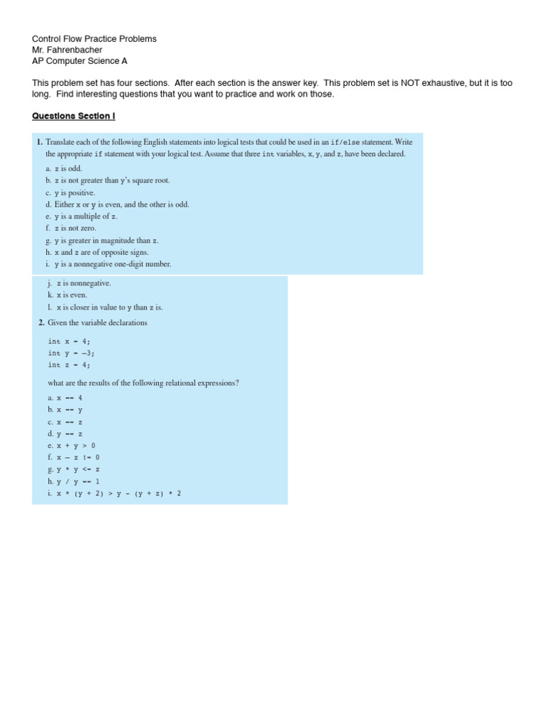 Control Flow Practice Problems | PDF