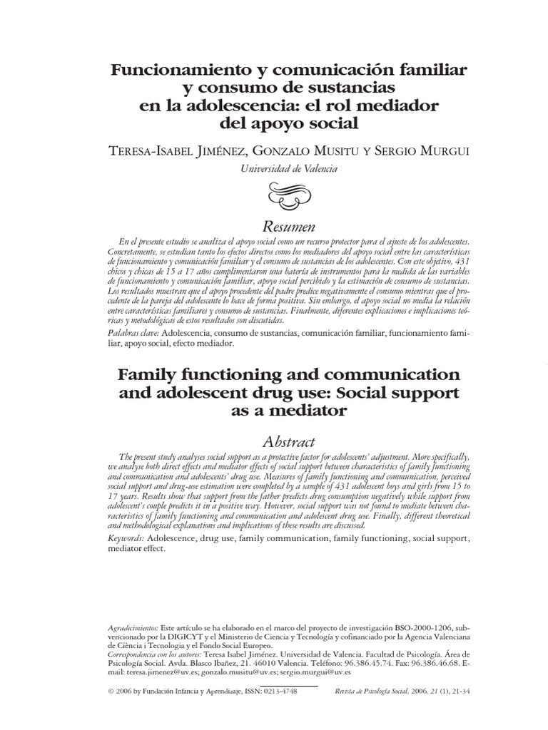Family Functioning and Communication and Adolescent Drug Use Social ...
