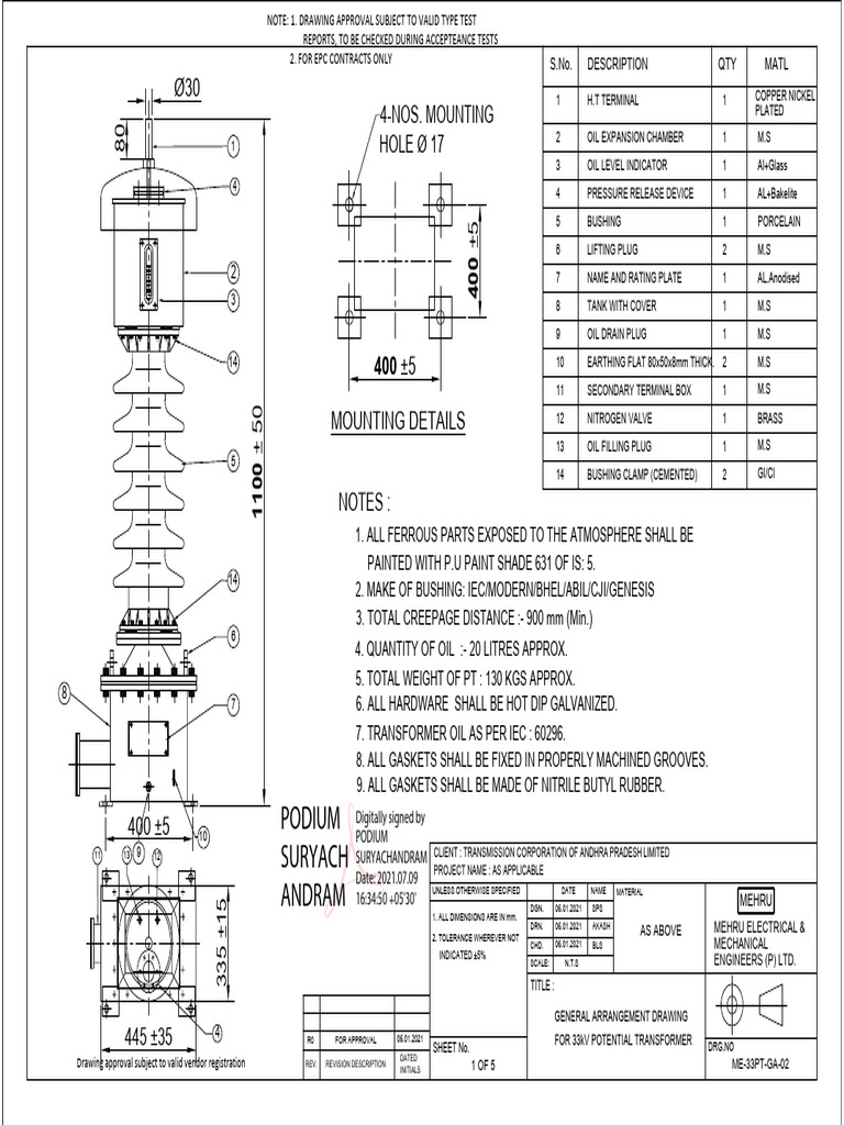 33kv Mehru Make Metering PT 25mm Creepage 1 | PDF