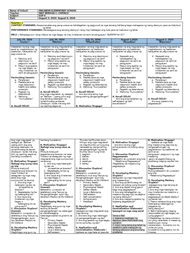 1Q Esp 6 LP WK 1 | PDF