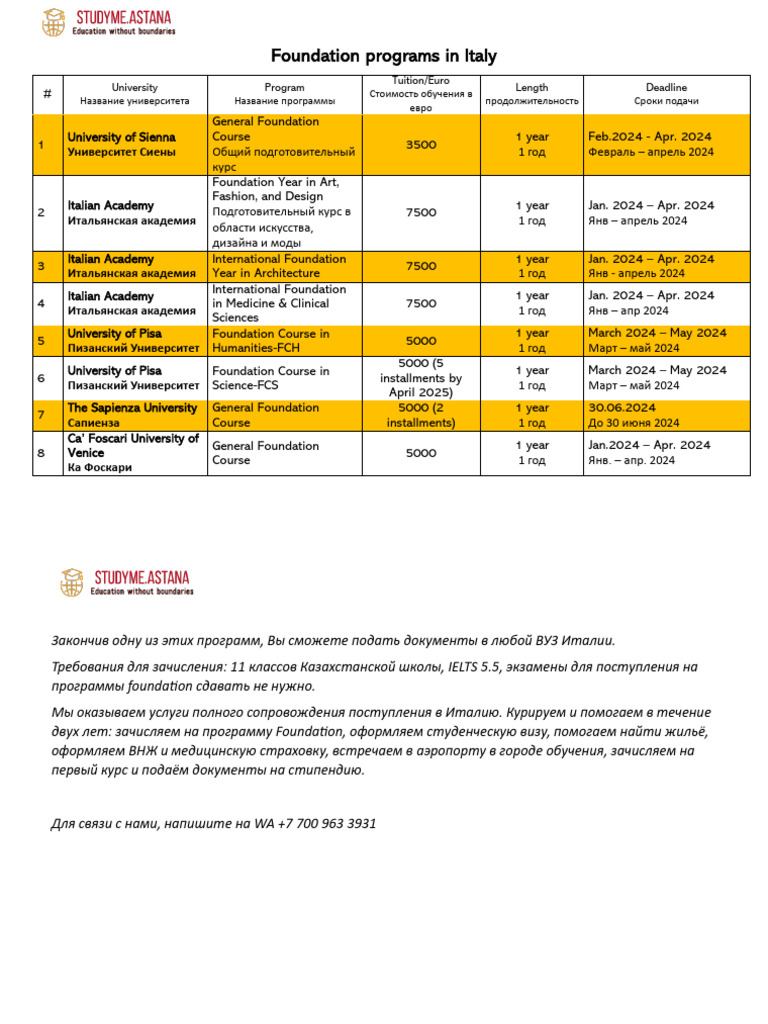 Foundation Programs in Ital1y | PDF