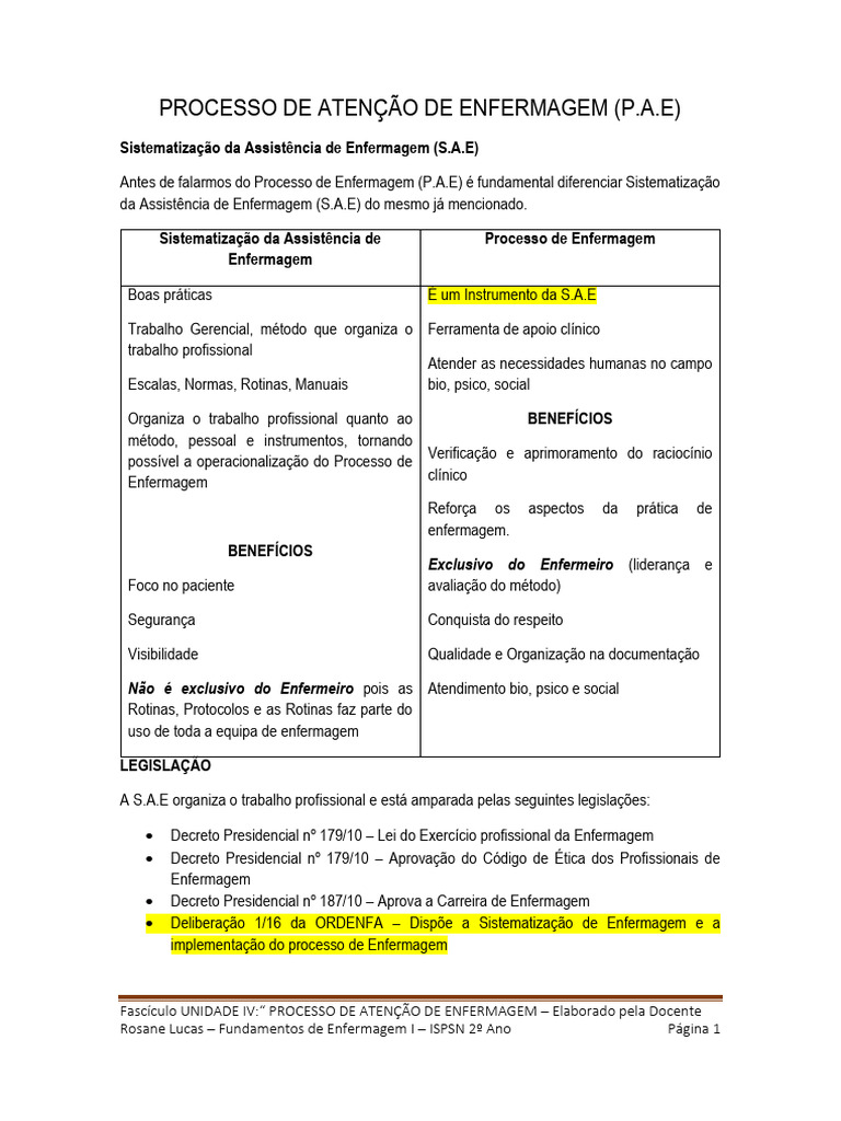 Processo de Atenção de Enfermagem | PDF | Enfermagem | Pensamento