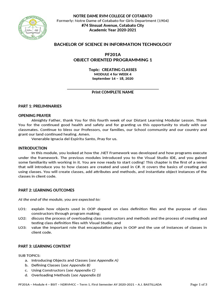Module 4 PF201A - Edited | PDF | Class (Computer Programming) | Career ...