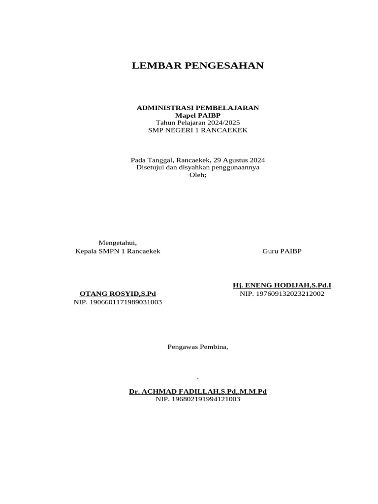 Lembar Pengesahan Perangkat Pembelajaran | PDF