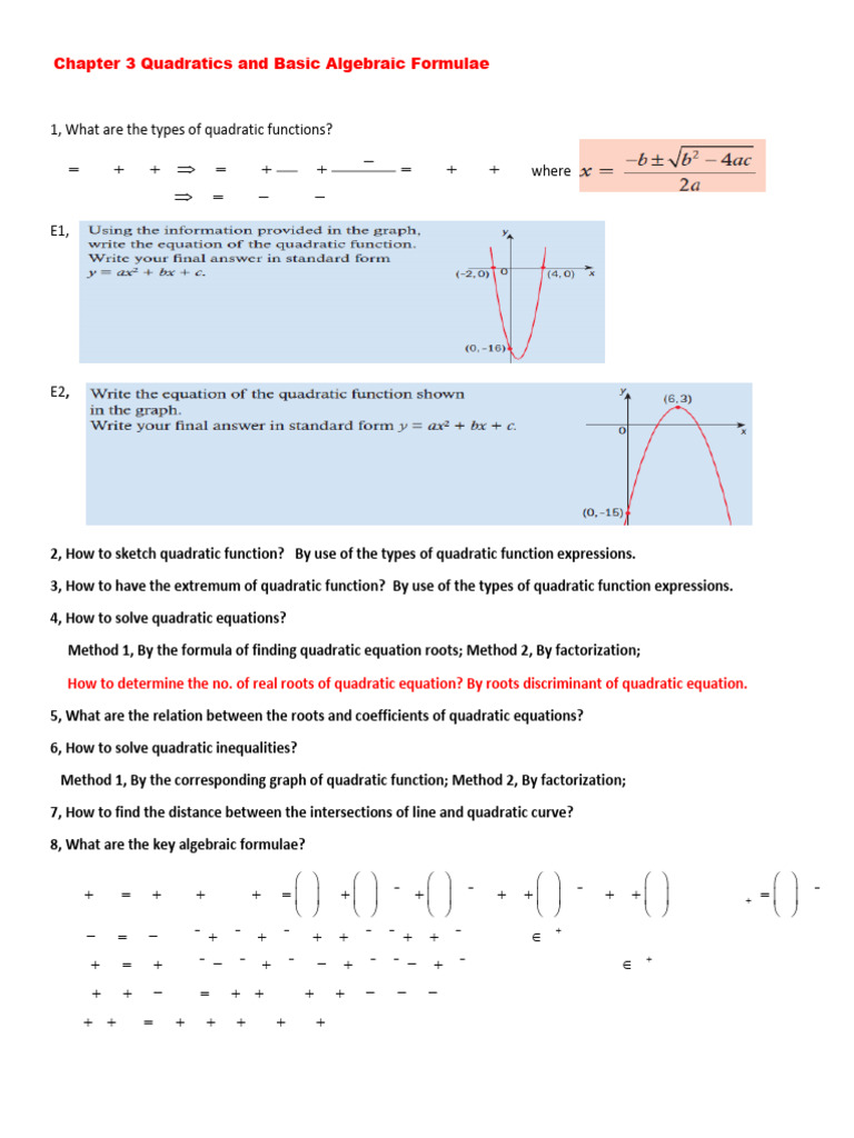 Chapter 3 Quadratics and Basic Algebraic Formulae | PDF