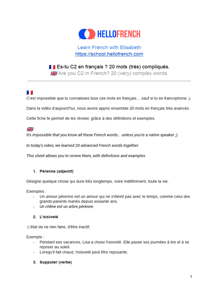 Es Tu C2 20 Mots Tres Compliques en Francais. | PDF