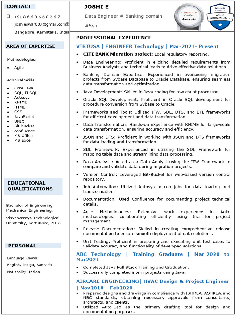Data Engineer Profile - Banking Expertise | PDF | Data Management ...
