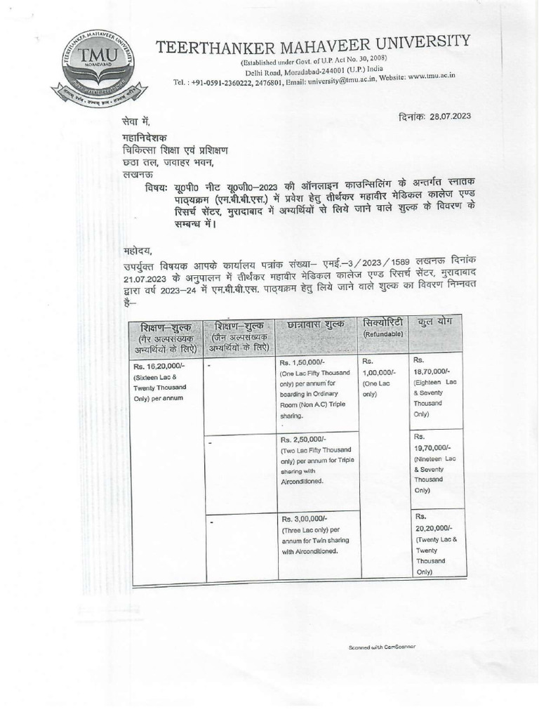 Uttar Pradesh Mbbs Fee Structure For Private Minority Colleges 2024 Pdf