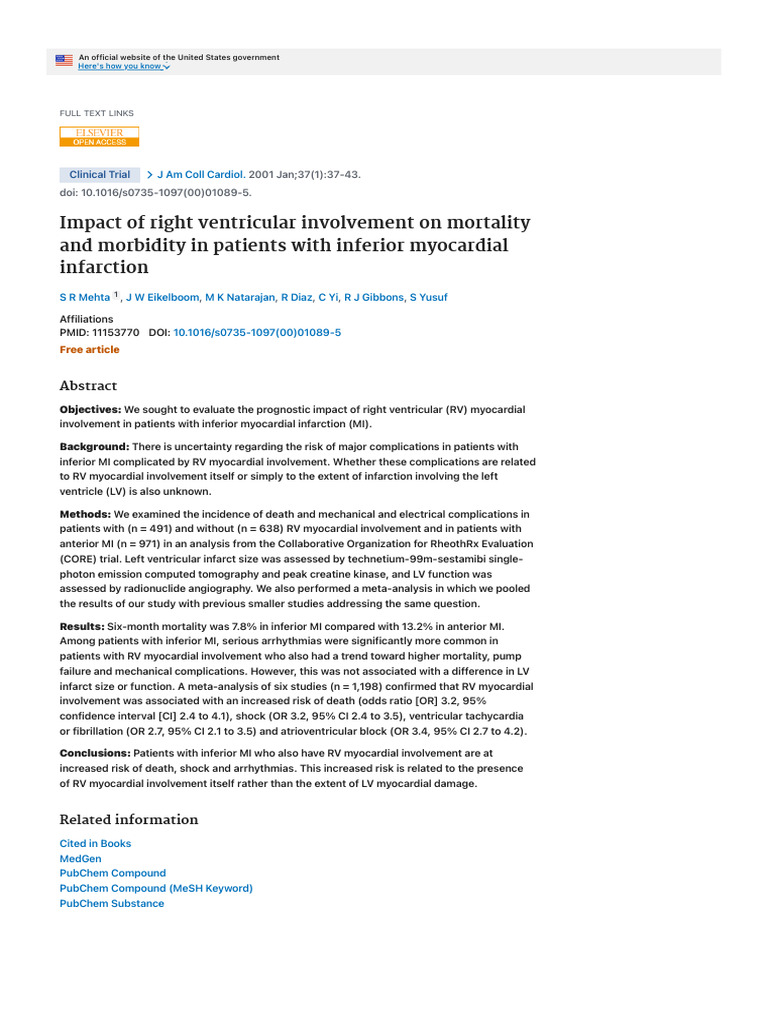 Impact of Right Ventricular Involvement On Mortality and Morbidity in ...