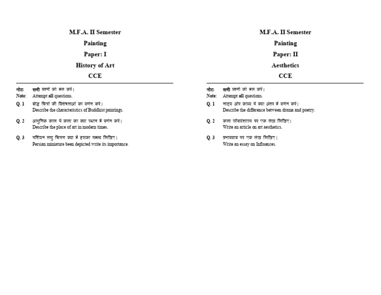 M.F.A. II Semester Art Exam Questions | PDF