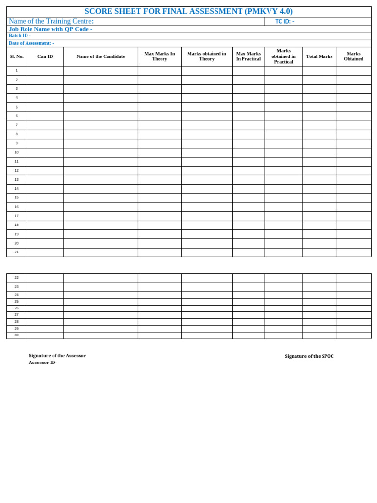 Score Sheet For Final Assessment | PDF
