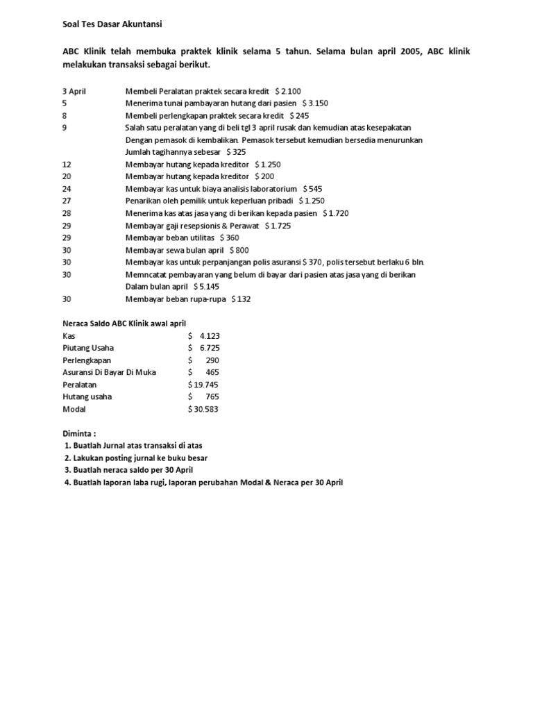 Contoh Soal Tes Accounting Rumah Soal