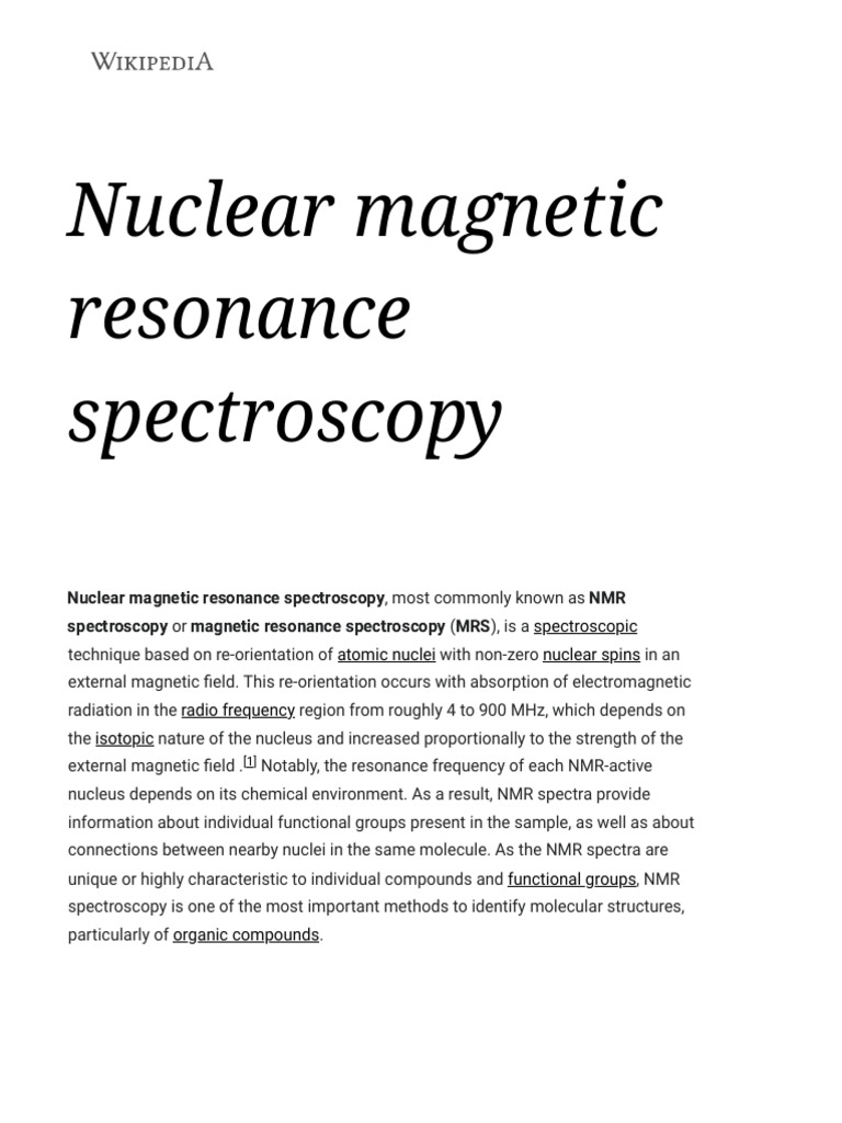 NMR Spectroscopy for Scientists | PDF | Nuclear Magnetic Resonance ...