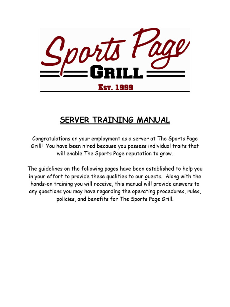 Server Training Manual for The Sports Page | PDF | Alcohol Intoxication ...