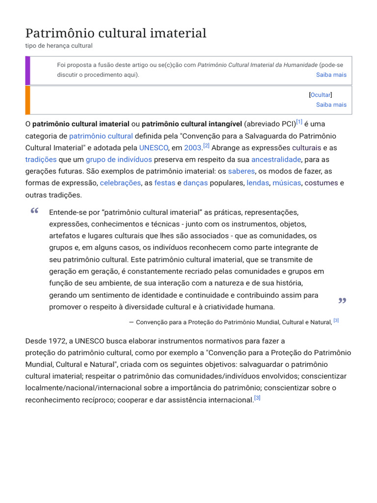 Patrimônio Cultural Imaterial - Wikipédia, A Enciclopédia Livre | PDF ...
