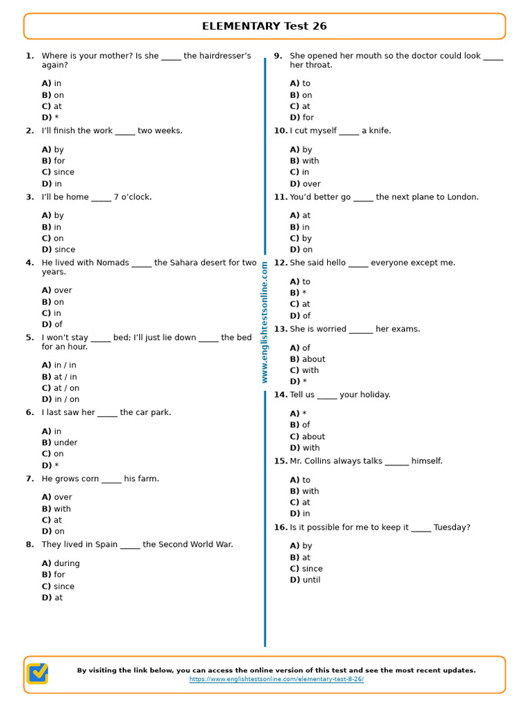 1163 Elementary Test 26 | PDF