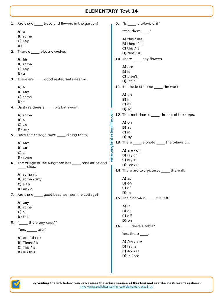 1151 Elementary Test 14 | PDF