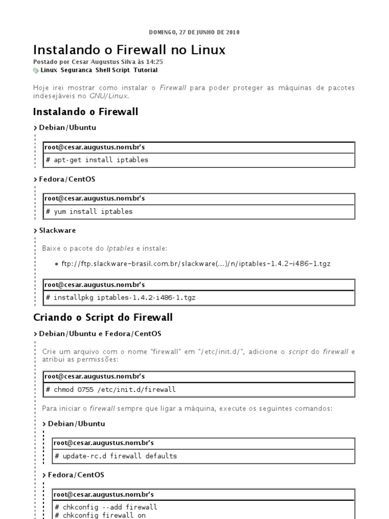 Instalação de Firewall no Linux | PDF | Protocolo de controle de ...