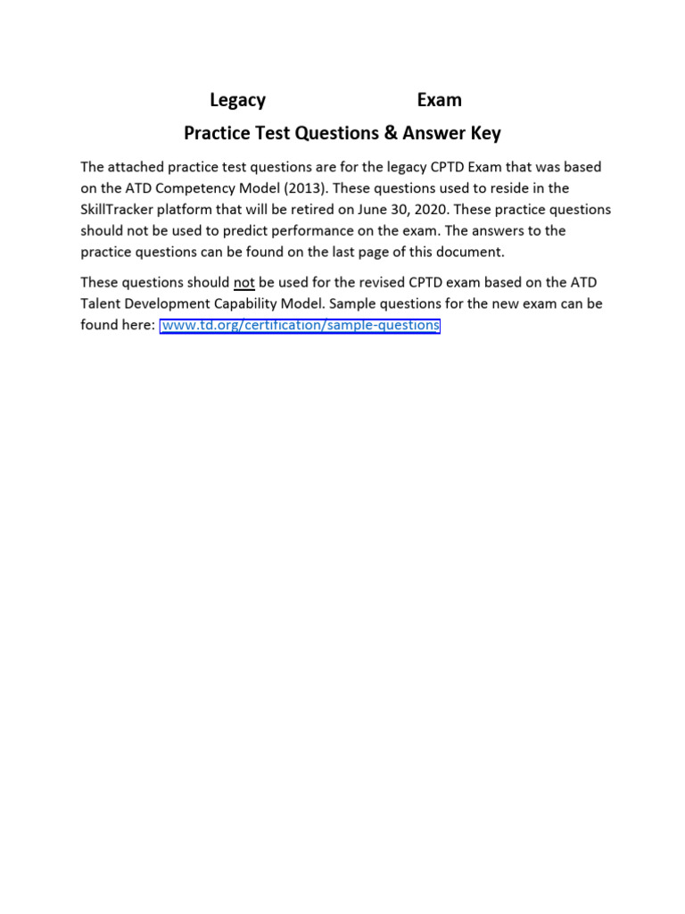 Legacy CPTD Practice Questions | PDF