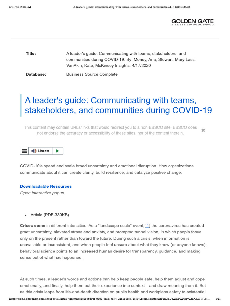 A Leader's Guide - Communicating With Teams, Stakeholders, and ...