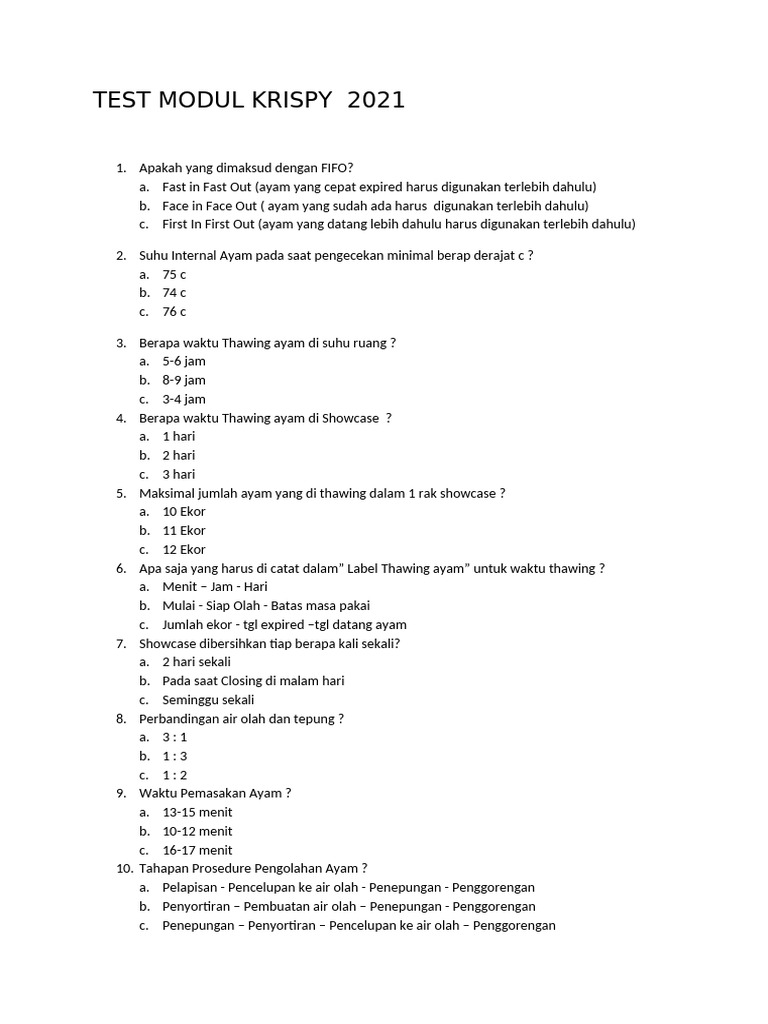 Test Modul Krispy & Produk Mix 2021 | PDF