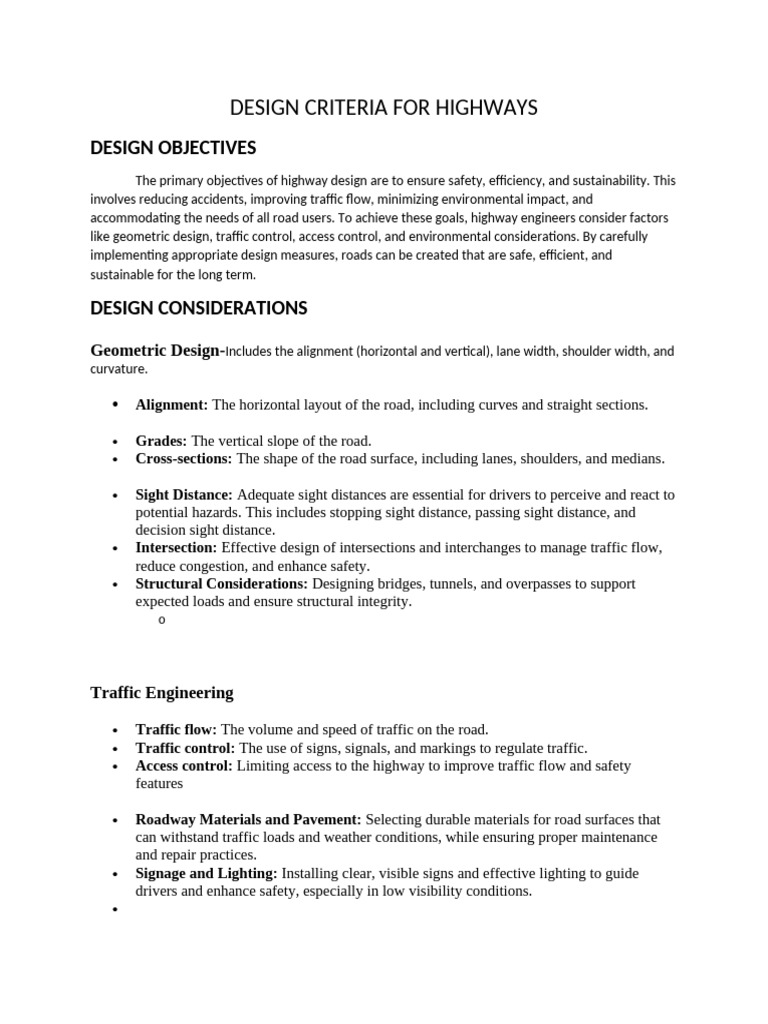 Design Criteria For Highways | PDF