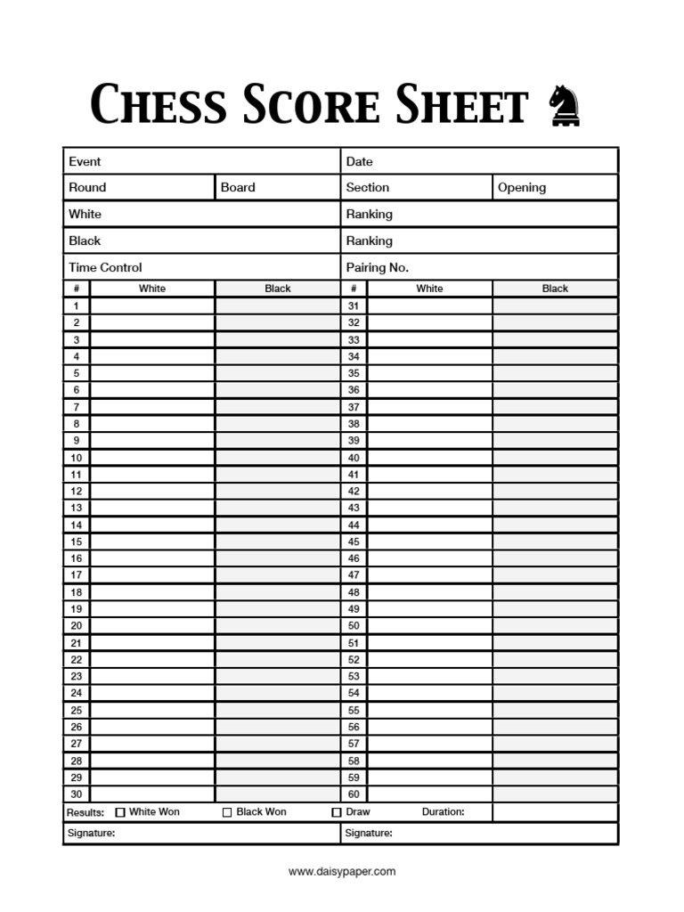 Chess Score Sheet Template PDF | PDF
