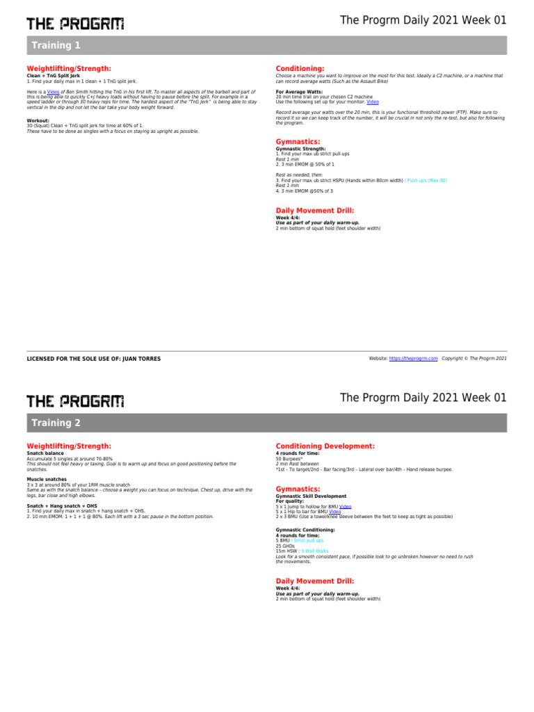 The Progrm Daily 2021 Week 01: Training 1 | PDF
