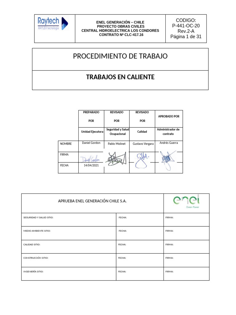 P-441-OC-20 Trabajos en Caliente Rev.2A | PDF
