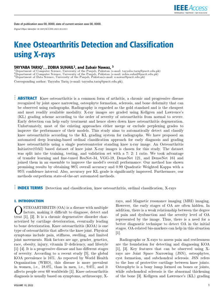 Knee Osteoarthritis Detection and Classification U | PDF
