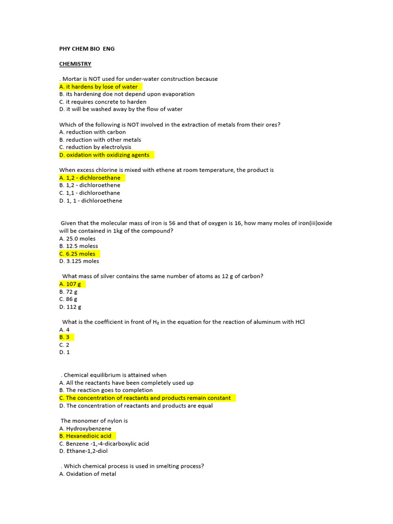 250 Phy Chem Bio Eng 7am | PDF