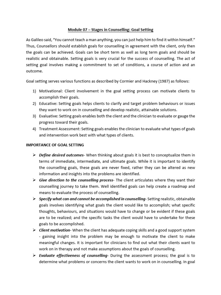 Stages in Counselling - Goal Setting | PDF