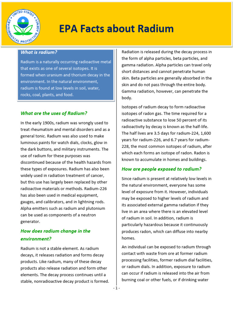 EPA Facts About Radium | PDF