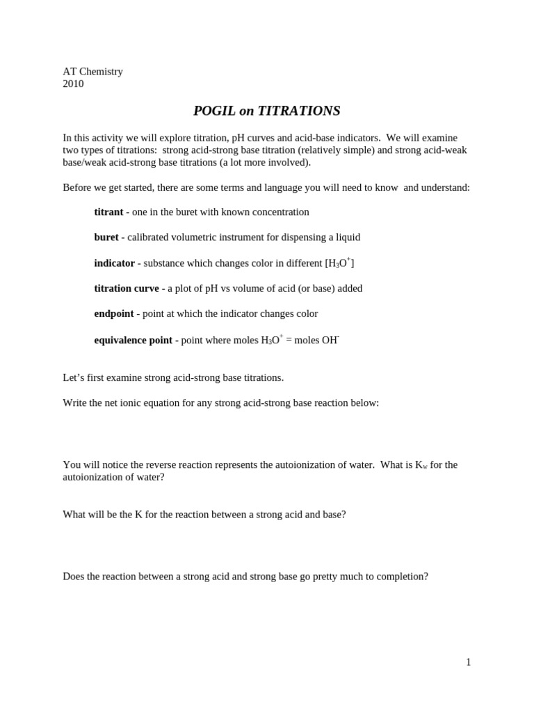 Titrations Pogil | PDF