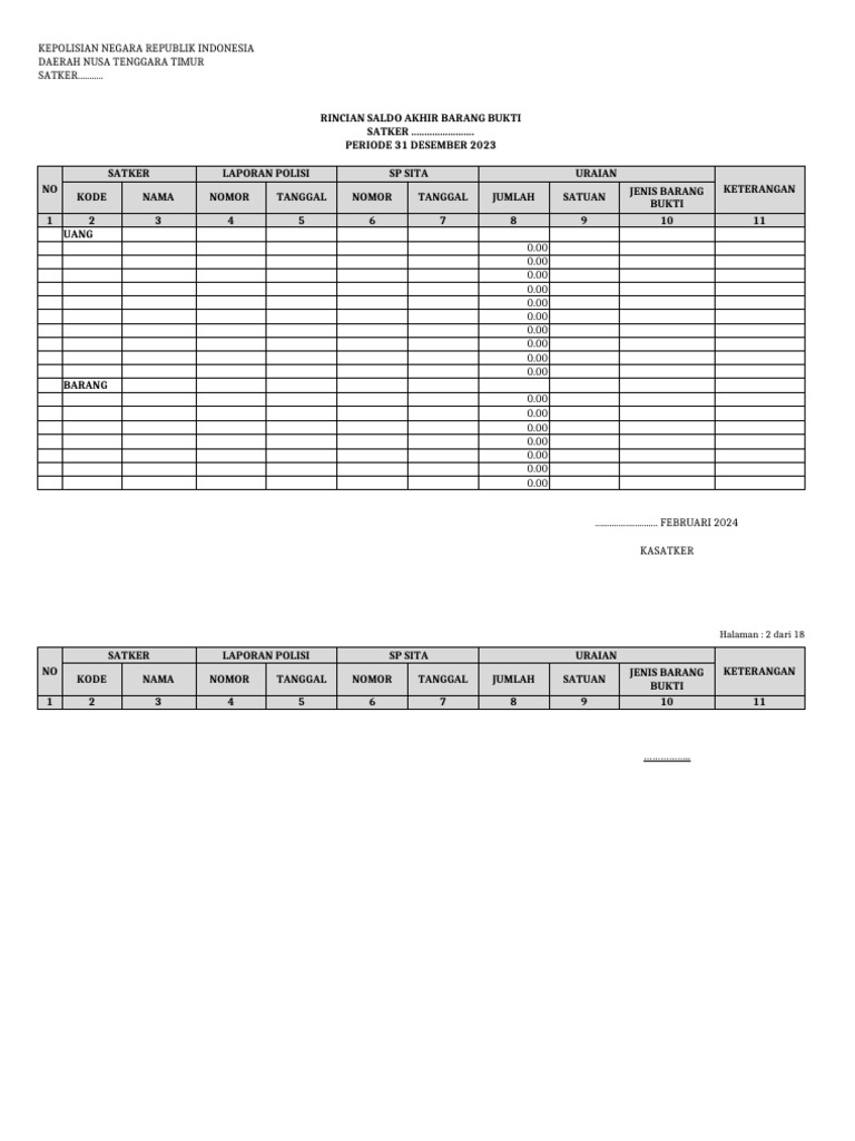 Format Rincian Dan Rekapitulasi Barang Bukti | PDF